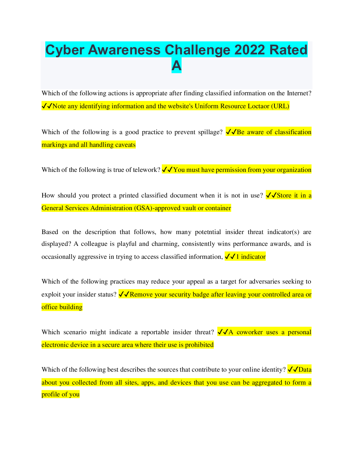 2024 Cyber Awareness Challenge Answers - Inna Renata